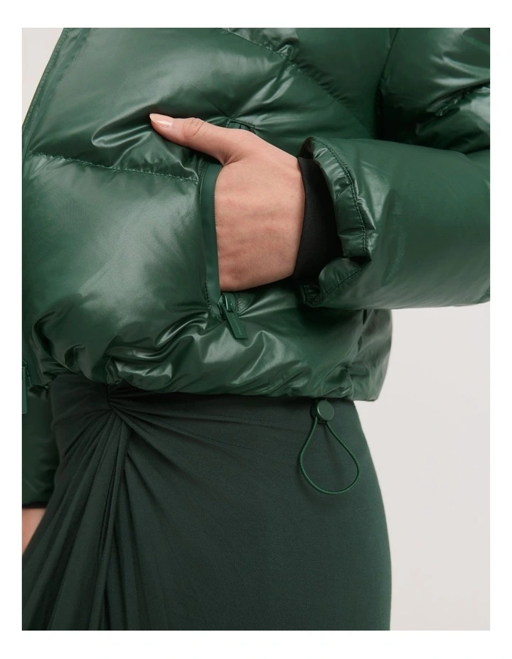Recycled Polyester Zip Detail Puffer Jacket in Dark Spruce image 3