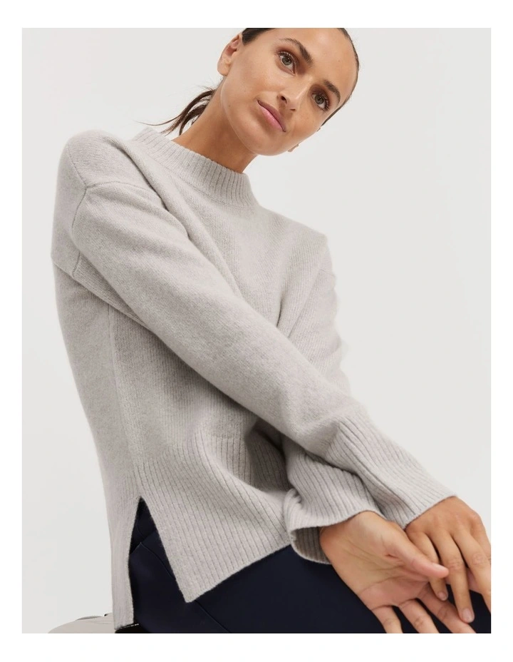 Australian Merino Wool Rib Detail Pullover in Grey Marle image 1