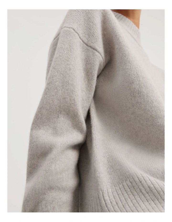 Australian Merino Wool Rib Detail Pullover in Grey Marle image 2