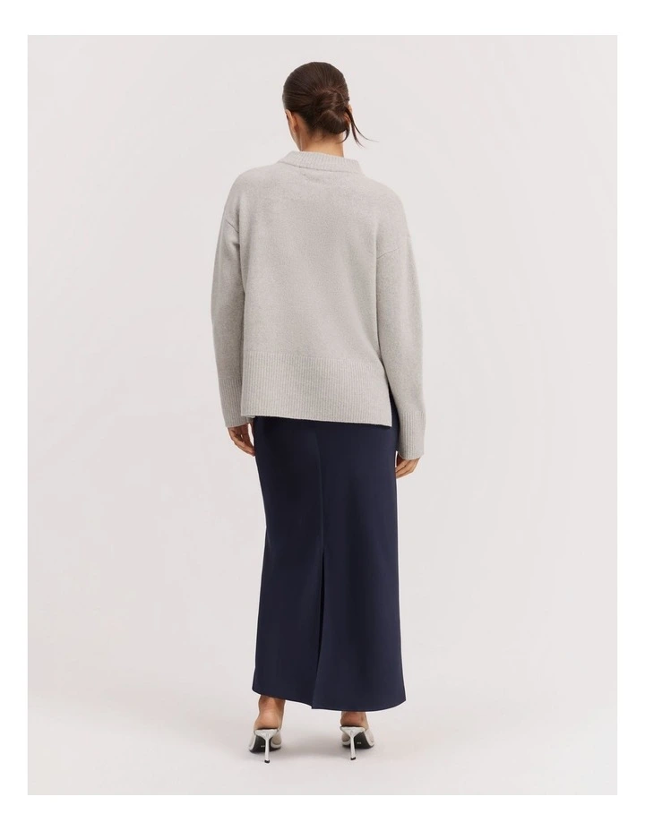 Australian Merino Wool Rib Detail Pullover in Grey Marle image 4