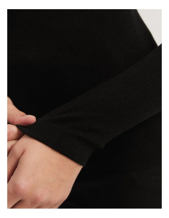 Australian Merino Wool Silk Crew Knit Top in Black image 2