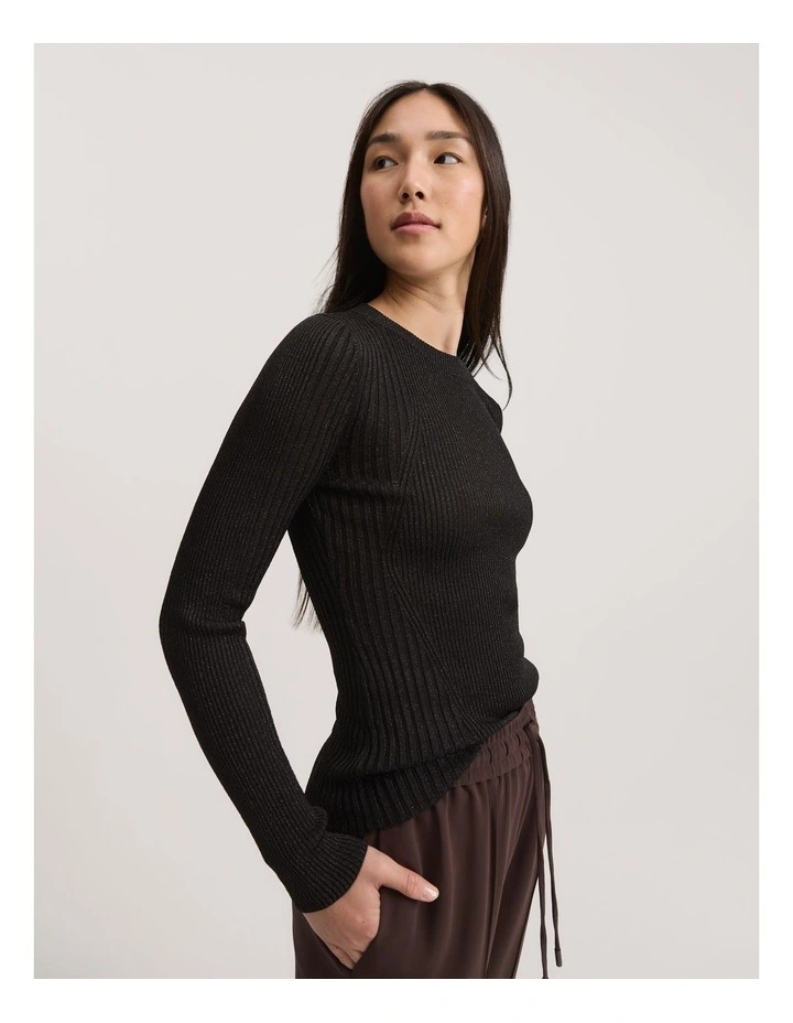 Metallic Long Sleeve Top in Black image 1