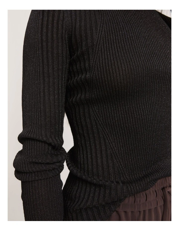 Metallic Long Sleeve Top in Black image 2