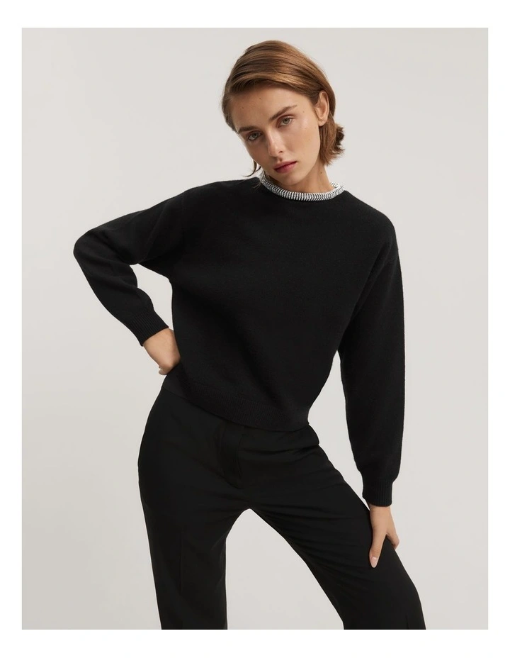 Gcs-certified Cashmere Blend Embellished Knit in Black image 1