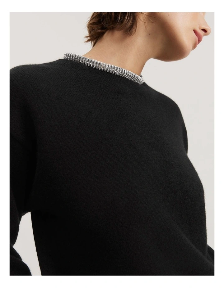 Gcs-certified Cashmere Blend Embellished Knit in Black image 3
