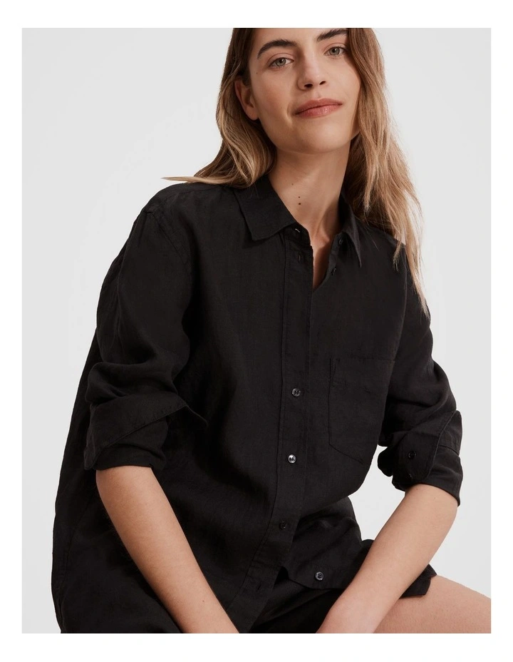 Organically Grown Linen Shirt in Black image 1