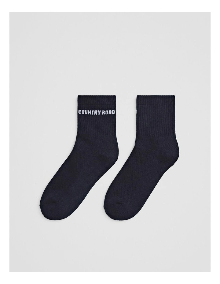 Australian Cotton Blend CR Sport Quarter Crew Sock in Navy image 1