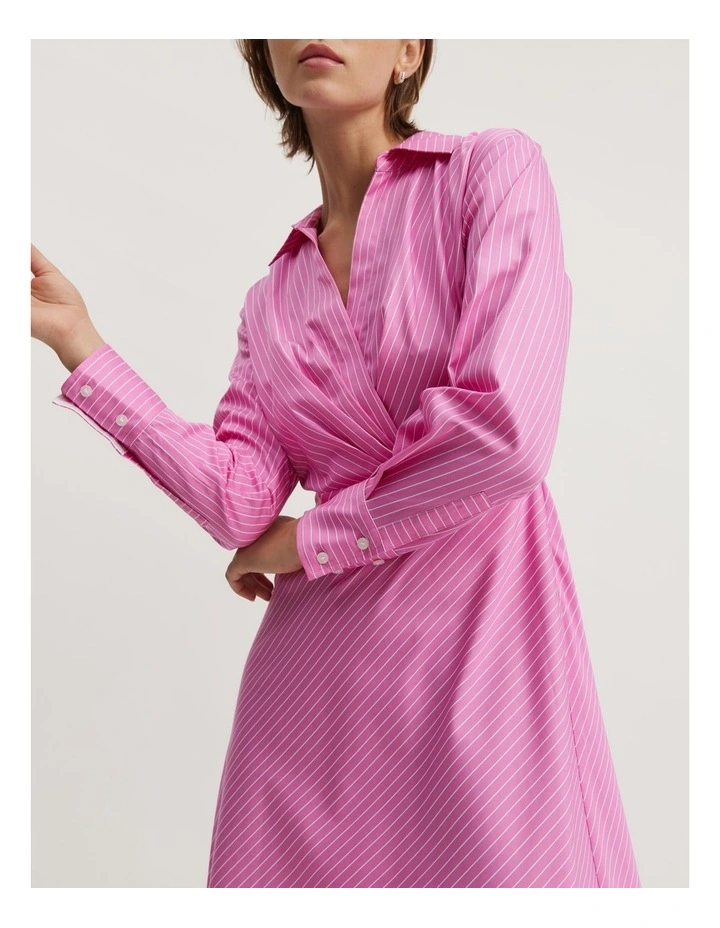 Australian Cotton Stripe Twist Front Shirt Dress in Floss Pink Stripe image 1