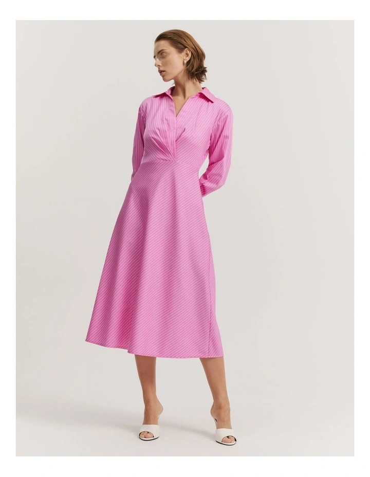 Australian Cotton Stripe Twist Front Shirt Dress in Floss Pink Stripe image 2
