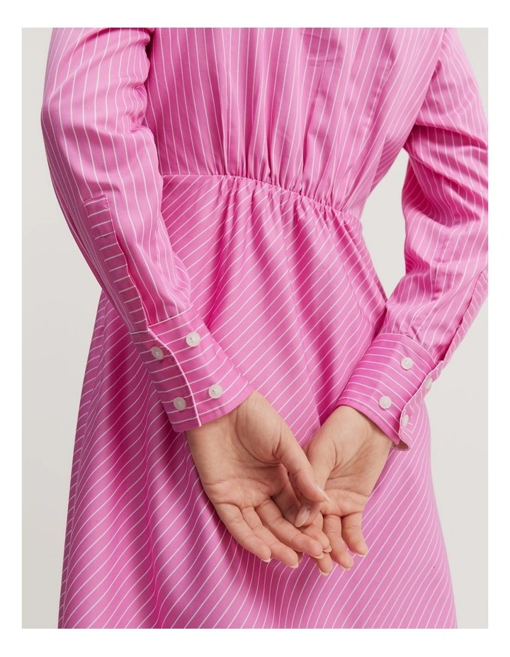 Australian Cotton Stripe Twist Front Shirt Dress in Floss Pink Stripe image 3