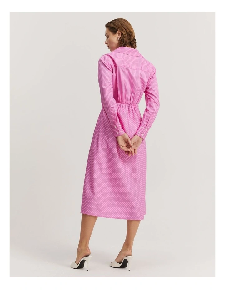 Australian Cotton Stripe Twist Front Shirt Dress in Floss Pink Stripe image 4