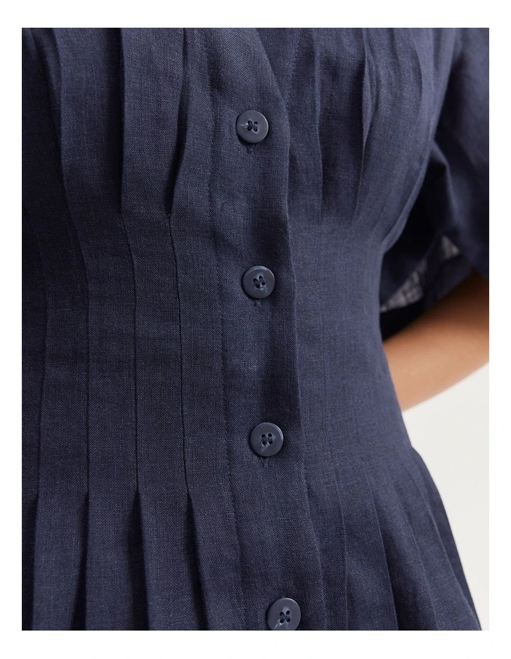 Linen Darted Mini Dress in Navy image 2