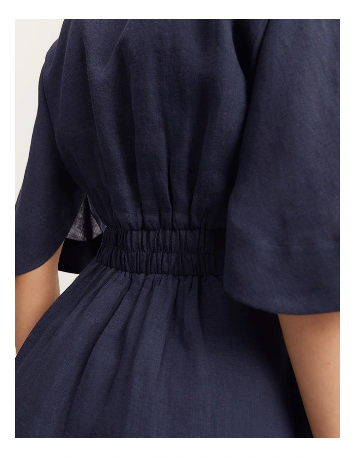 Linen Darted Mini Dress in Navy image 4