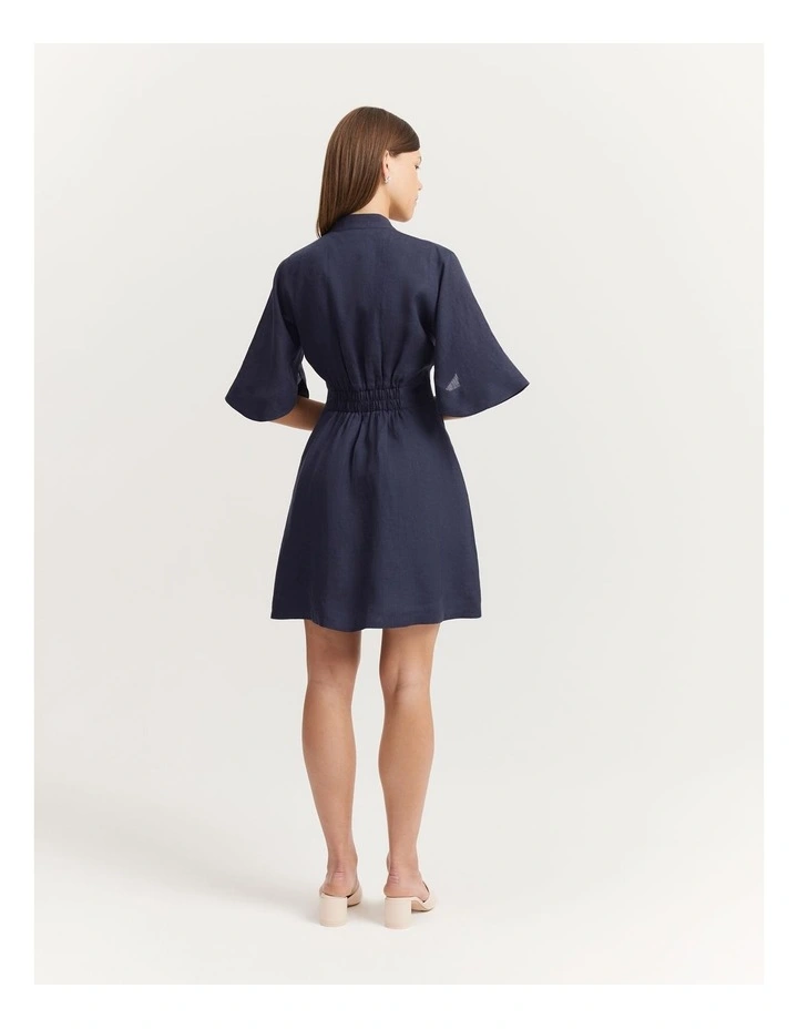 Linen Darted Mini Dress in Navy image 5