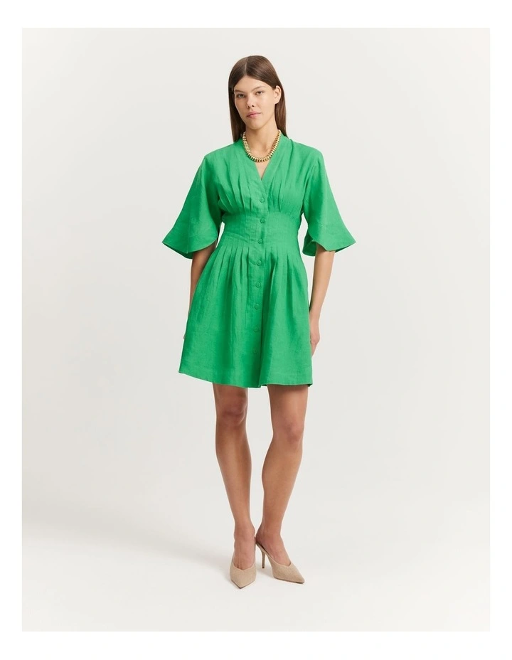 Organically Grown Linen Darted Mini Dress in Jewel Green image 1