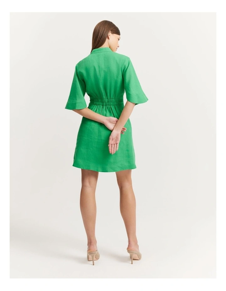Organically Grown Linen Darted Mini Dress in Jewel Green image 2