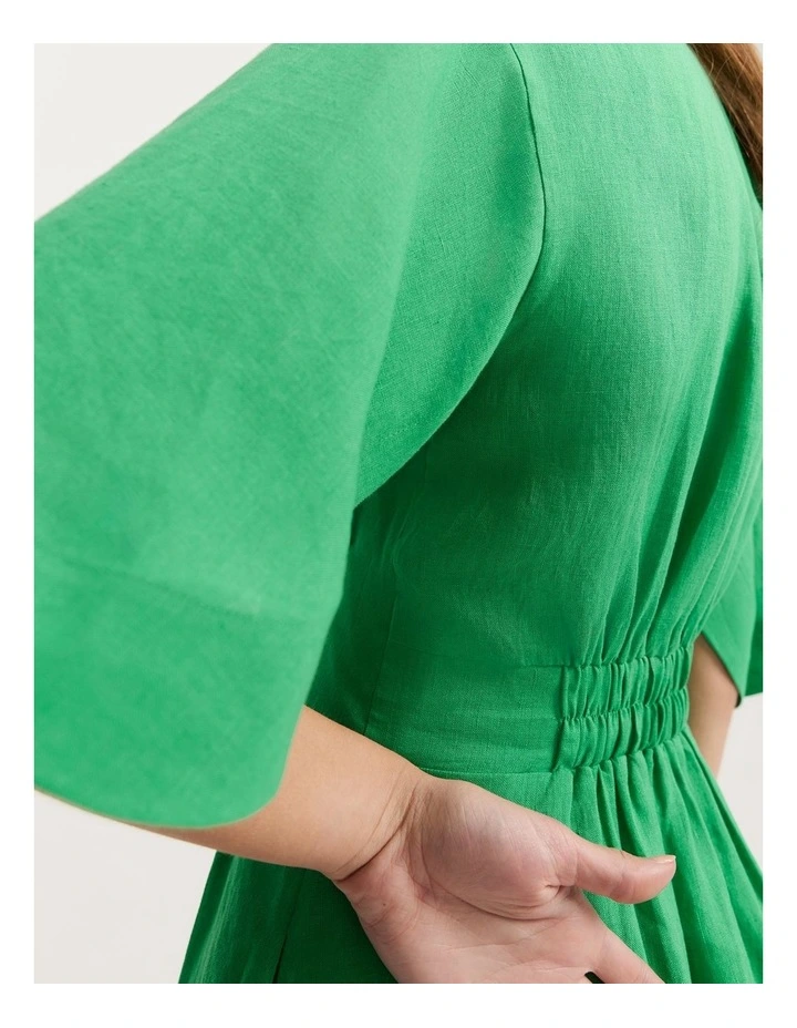 Organically Grown Linen Darted Mini Dress in Jewel Green image 3
