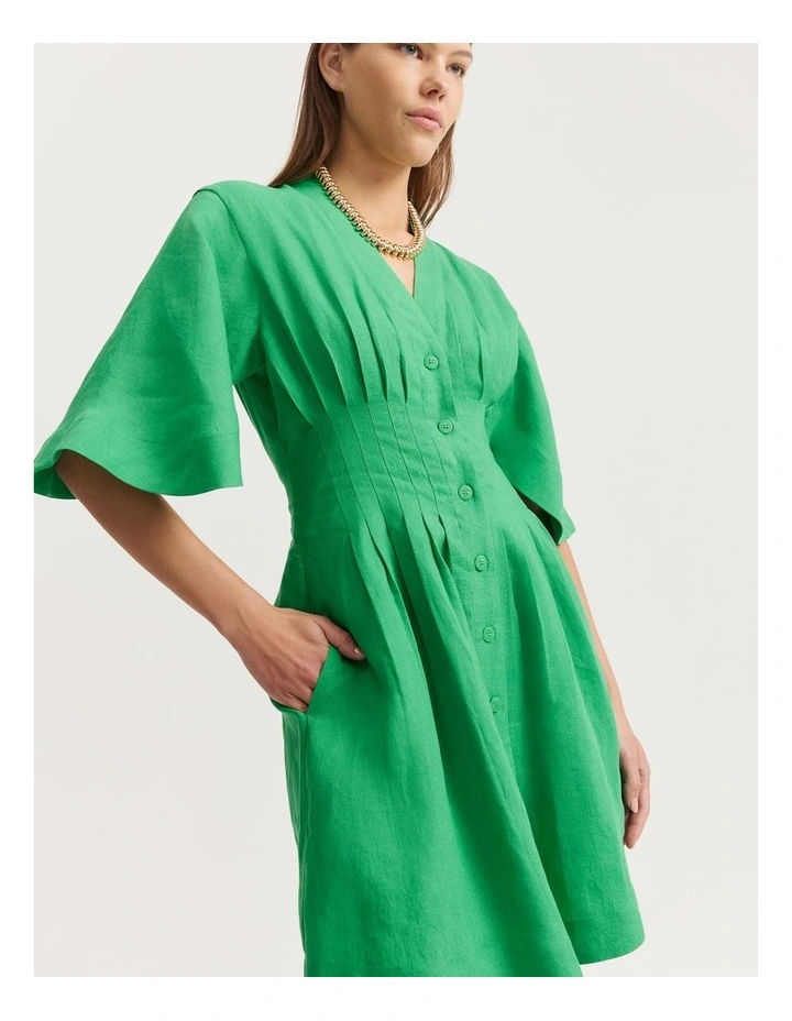 Organically Grown Linen Darted Mini Dress in Jewel Green image 4