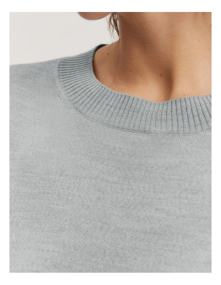 Australian Merino Wool Crew Neck Knit in Light Grey Marle image 2