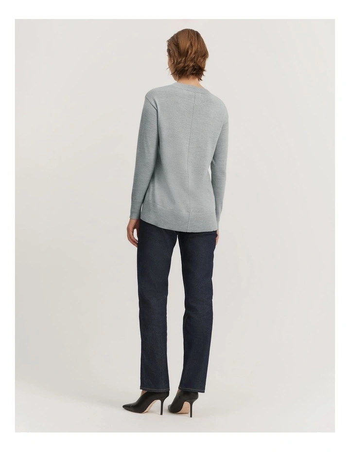 Australian Merino Wool Crew Neck Knit in Light Grey Marle image 4