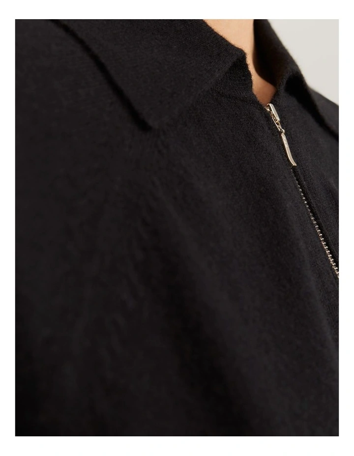 Gcs-certified Cashmere Blend Zip-through Knit Polo in Black image 2