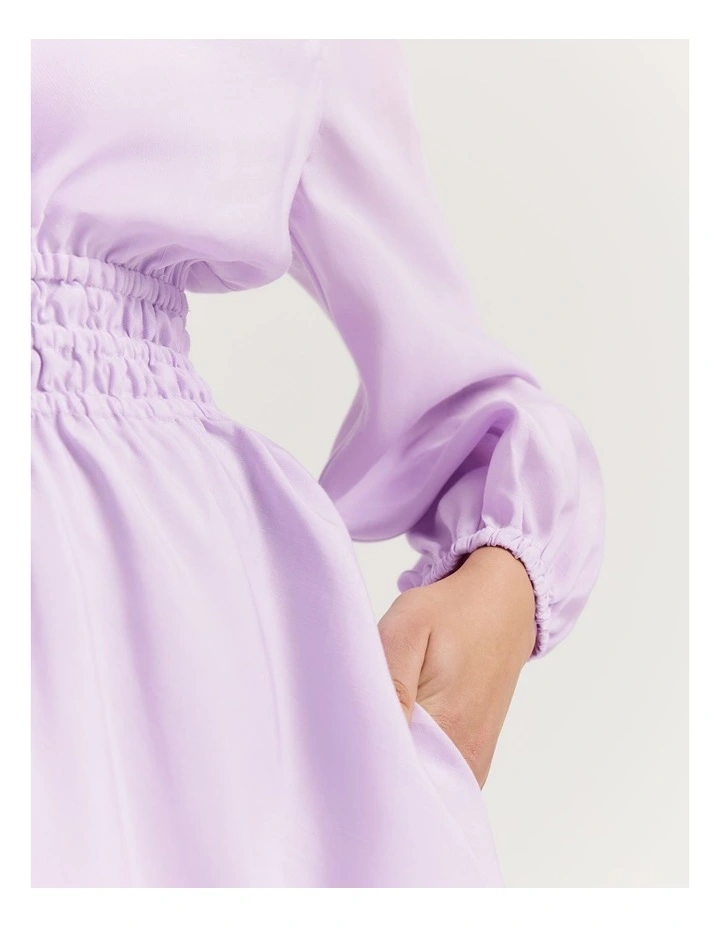 Elastic Detail Midi Dress in Lilac image 3