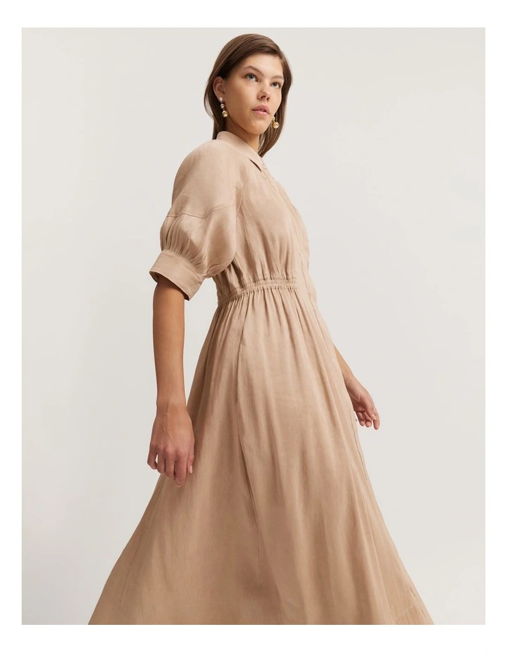 Cinched Shirt Dress in Taupe image 4