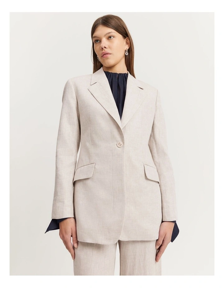 Linen Yarn Dyed Blazer in Sand image 1