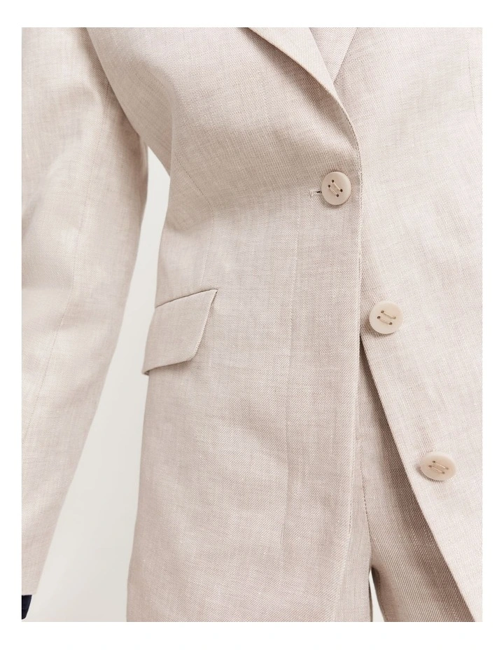 Linen Yarn Dyed Blazer in Sand image 2