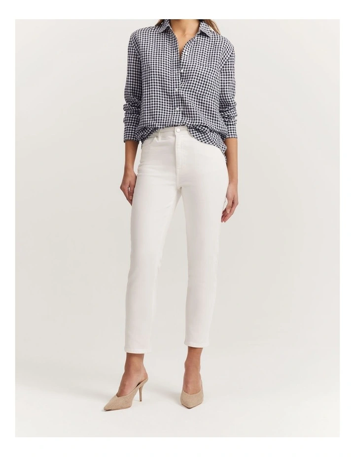 Cotton Blend High Rise Straight Leg Jean in Winter White image 1