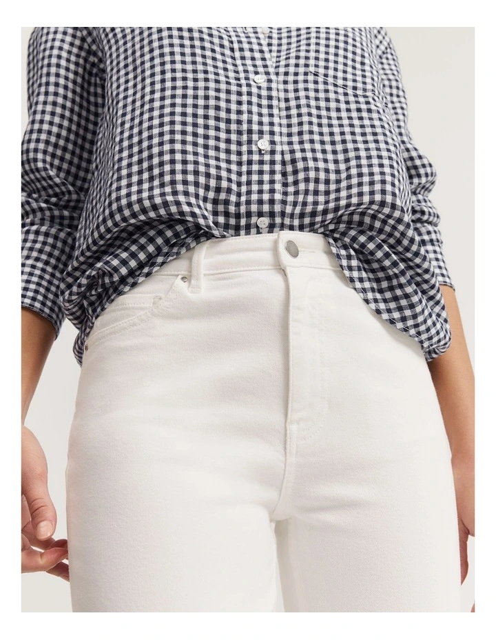 Cotton Blend High Rise Straight Leg Jean in Winter White image 4