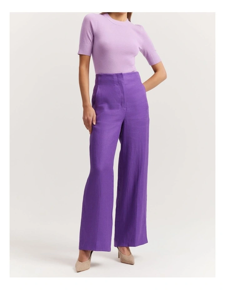 Organically Grown Linen Yarn Dyed Pant in Deep Purple image 1