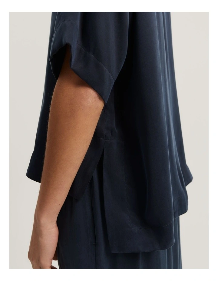 Cupro Button Detail Shirt in Navy image 2