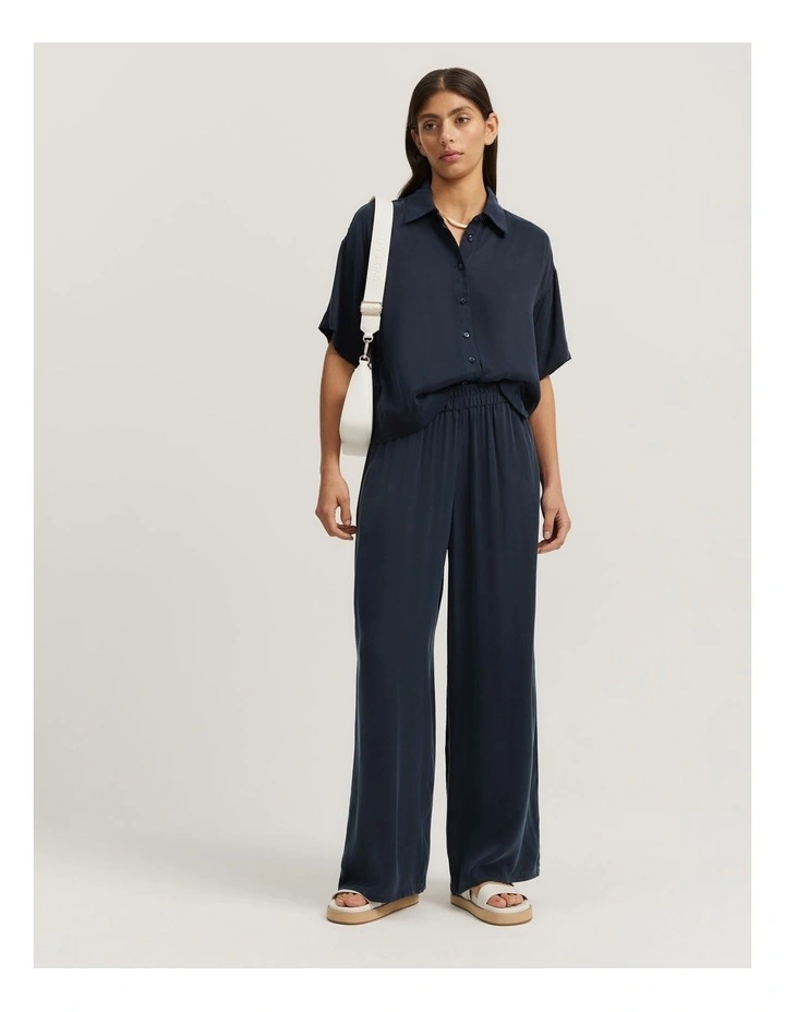 Cupro Button Detail Shirt in Navy image 3