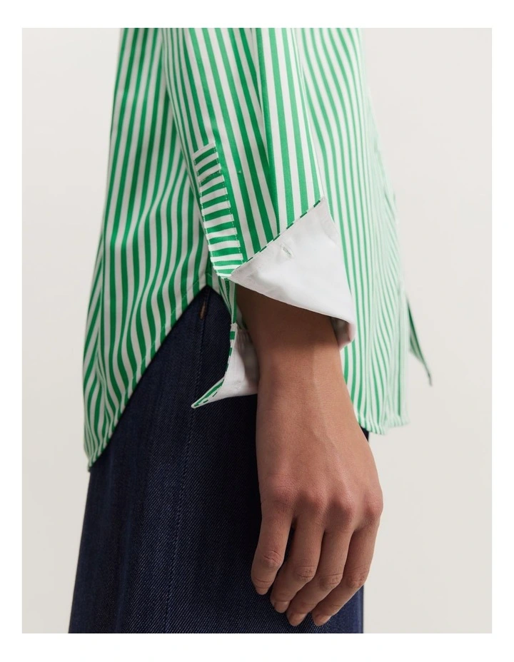 Australian Cotton Stripe Relaxed Oxford Shirt in Green Stripe image 2