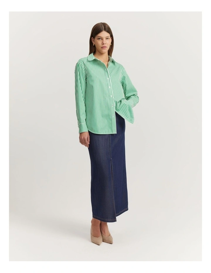 Australian Cotton Stripe Relaxed Oxford Shirt in Green Stripe image 4