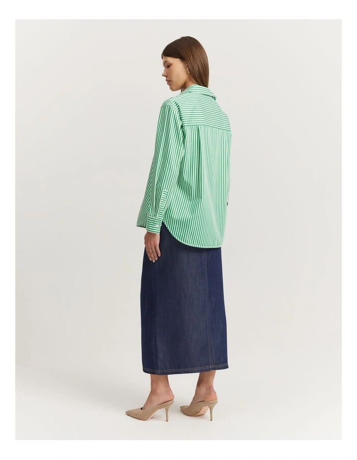Australian Cotton Stripe Relaxed Oxford Shirt in Green Stripe image 5