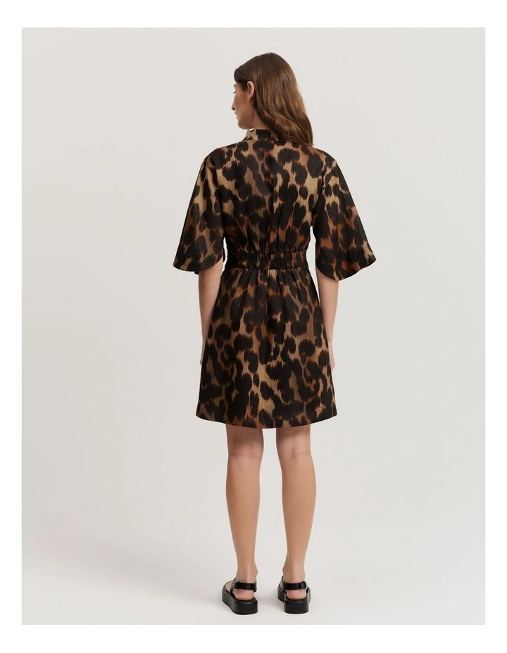 Organically Grown Linen Print Darted Mini Dress in Leopard image 5
