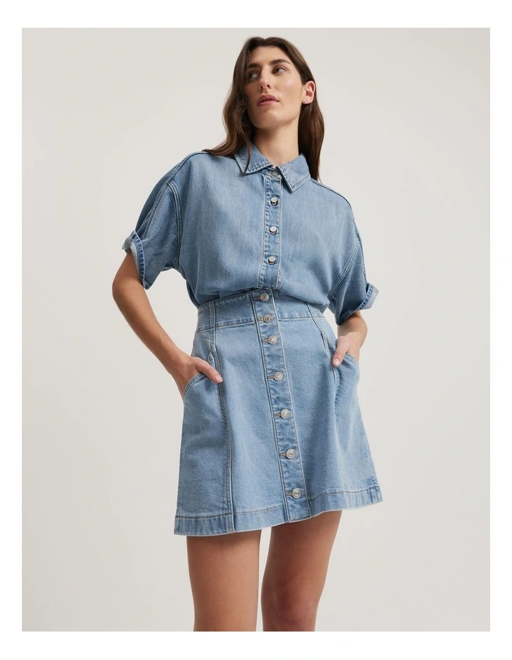 Short Sleeve Denim Shirt in Light Wash image 1