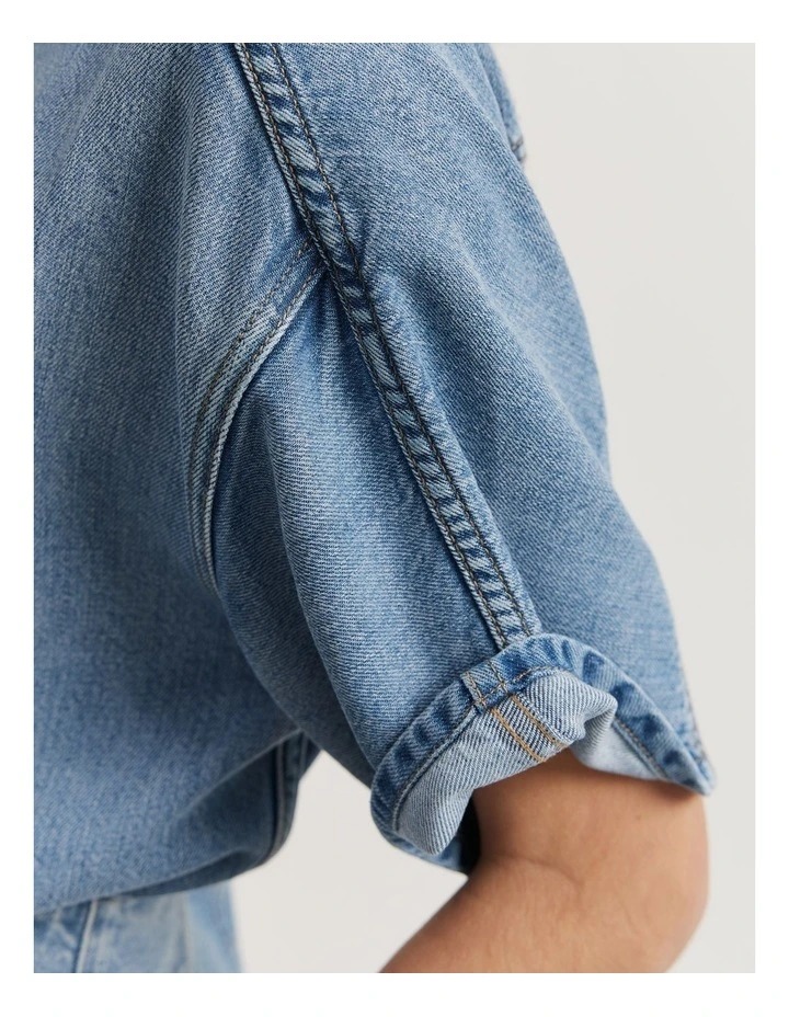 Short Sleeve Denim Shirt in Light Wash image 2