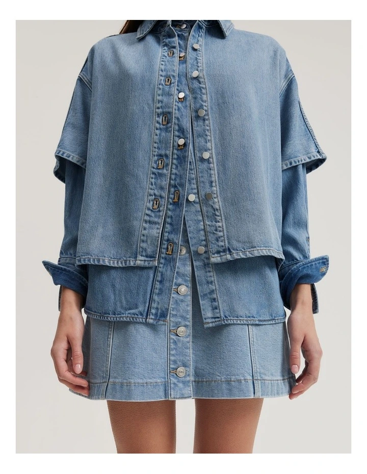 Cotton Blend Denim Button-Through Skirt in Aged Soft Wash image 1