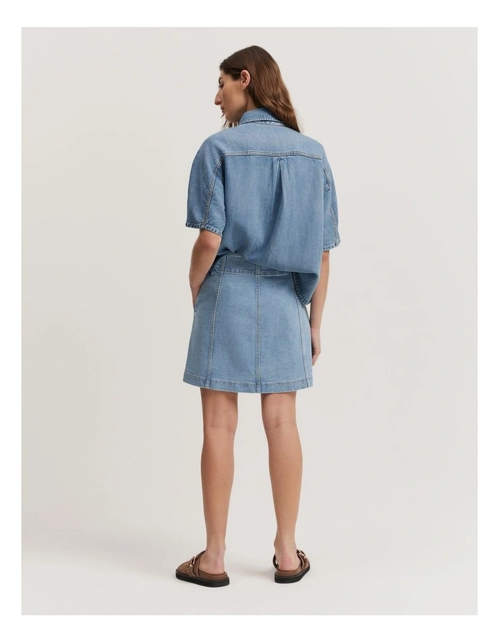 Cotton Blend Denim Button-Through Skirt in Aged Soft Wash image 5