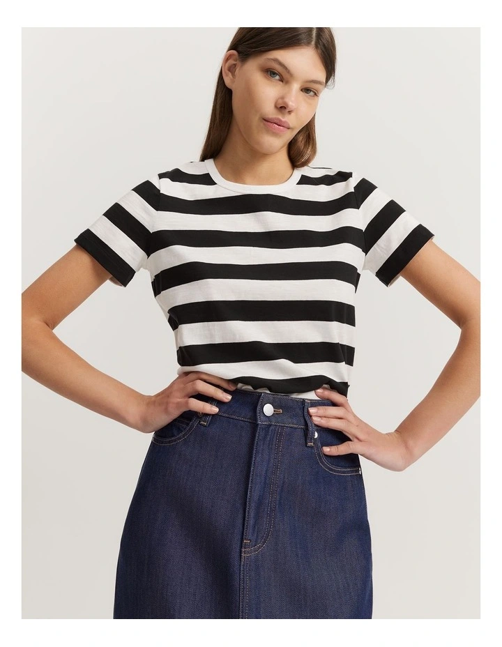 Cotton Slub Short Sleeve T-Shirt in Black Stripe image 1