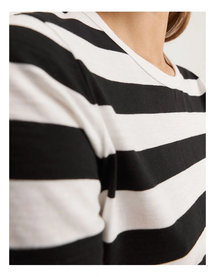 Cotton Slub Short Sleeve T-Shirt in Black Stripe image 2