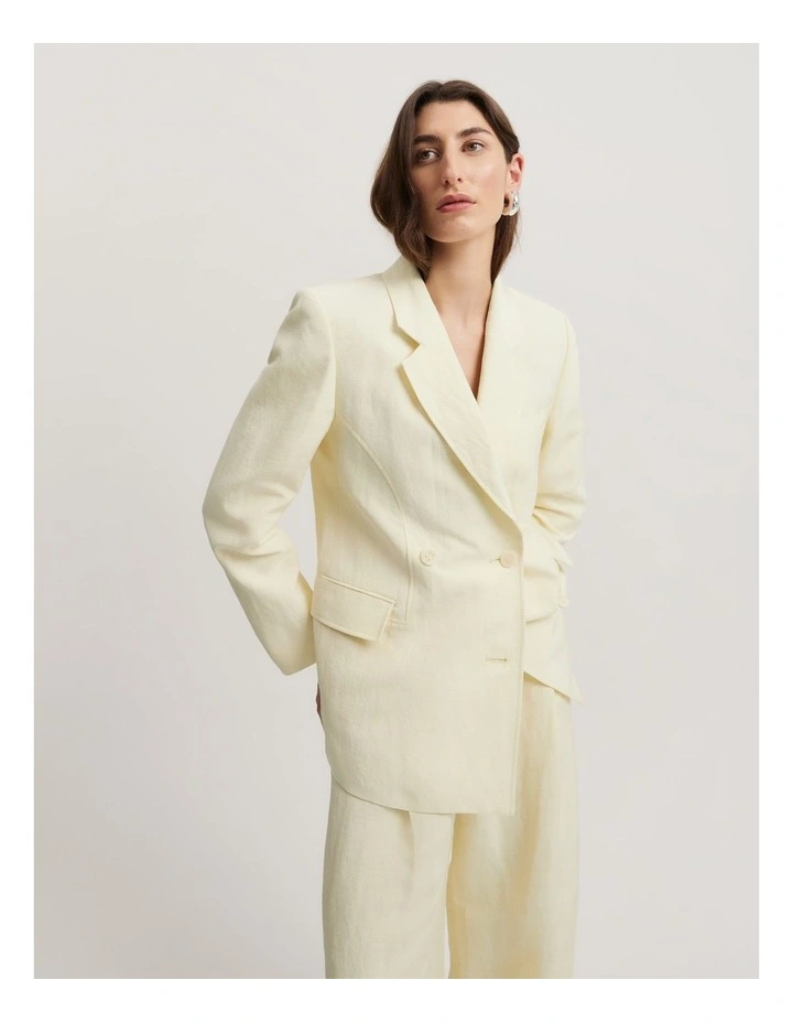 Textured Double-breasted Blazer in Lemon image 1