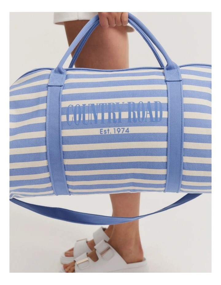 Cotton Flocked Stripe Logo Tote in Cornflower image 2