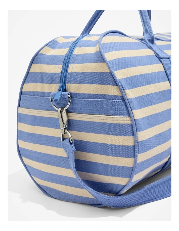 Cotton Flocked Stripe Logo Tote in Cornflower image 3