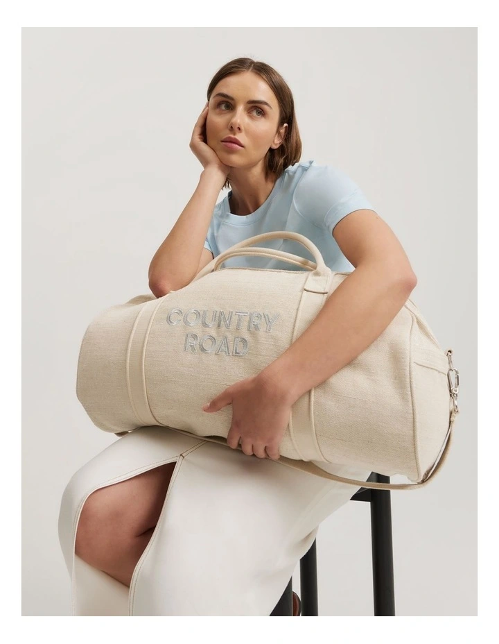 Double Metallic Embroidered Tote in Natural image 2