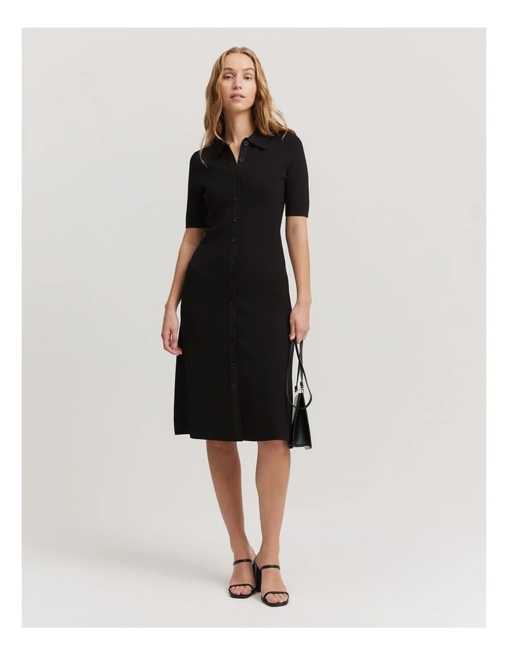 Compact Knit Short Sleeve Dress in Black image 1