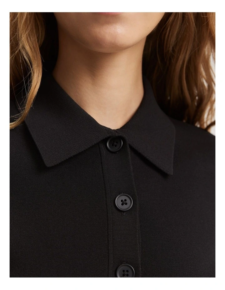 Compact Knit Short Sleeve Dress in Black image 2